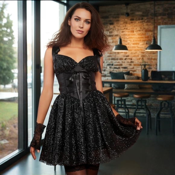 Sugar Thrillz ✦ Crystal Gazer Rhinestone Dress ✦ Lace‑Up Under Double Petticoat